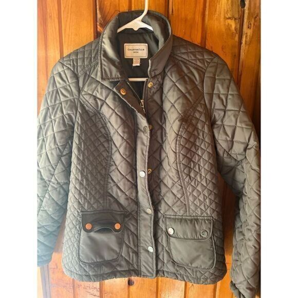 Charter Club Petite Quilted Jacket Gray Zip-Up Coat  Snap Buttons Size Petite S - Picture 2 of 8